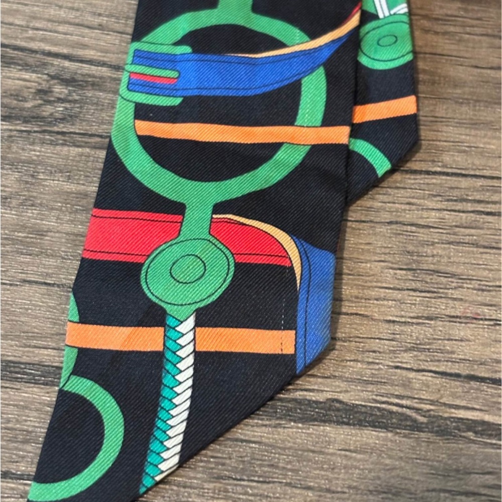 Hermes Women’s Black Multicolor Silk Twilly Headband Scarf Bandeaux - Picture 3 of 6
